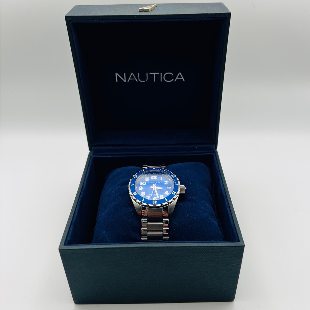 Nautica Blue and Silver Watch with Stainless Steel Band